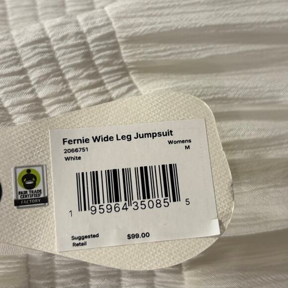 PRANA NWT Fernie Wide Leg Jumpsuit Swim Cover-Up, Size Medium, White - Picture 10 of 12